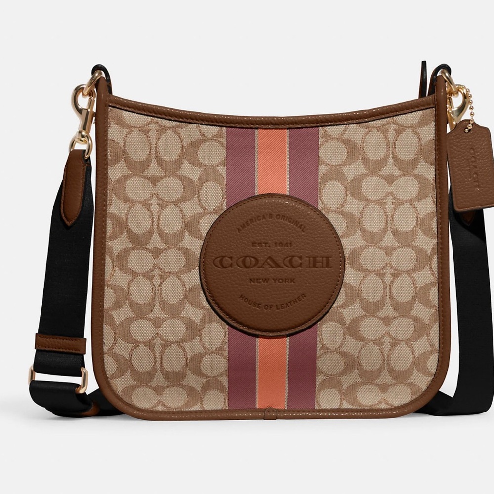 DEMPSEY FILE BAG IN SIGNATURE JACQUARD WITH STRIPE AND COACH PATCH